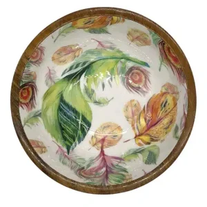 Træ Skål Multicolor Fjer 25 cm